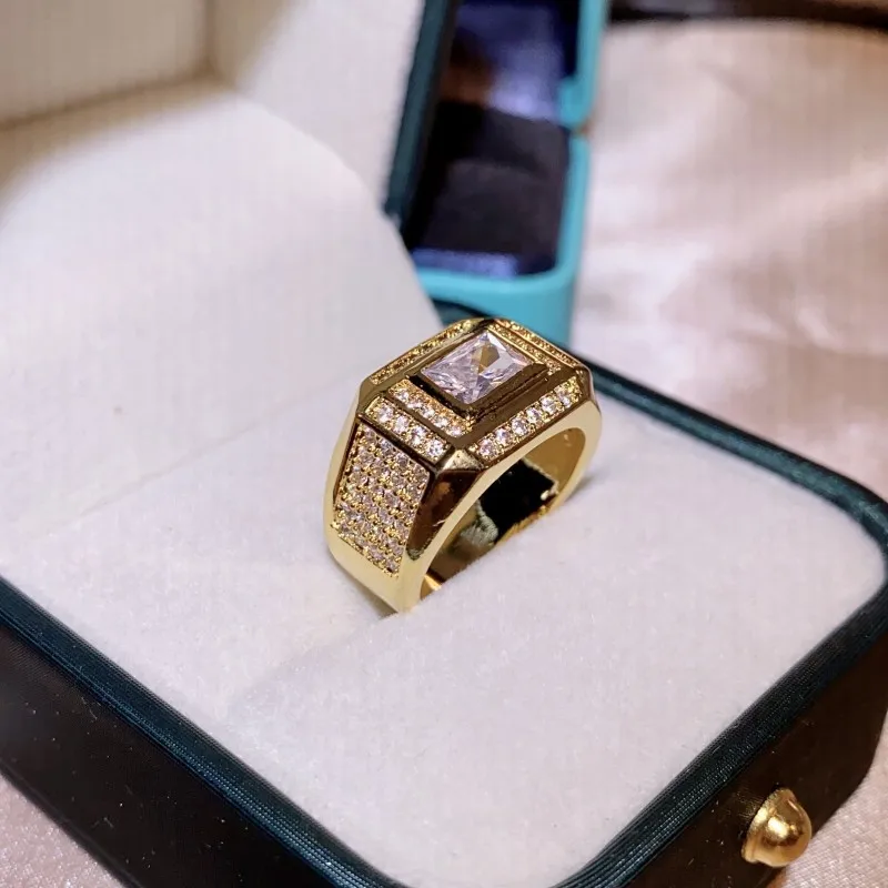Men's Yellow Gold Rectangular Diamond Luxury Ring