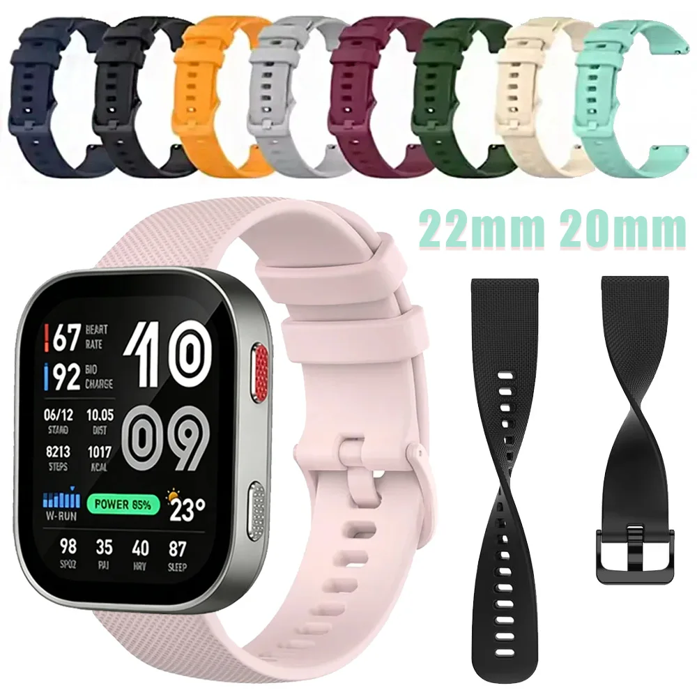 22mm 20mm Silicone Strap For Amazfit Bip Max 6 5/Balance 3 2 1 Comfortable Sport Band For Amazfit Active Max/Active 3 2 2 Square