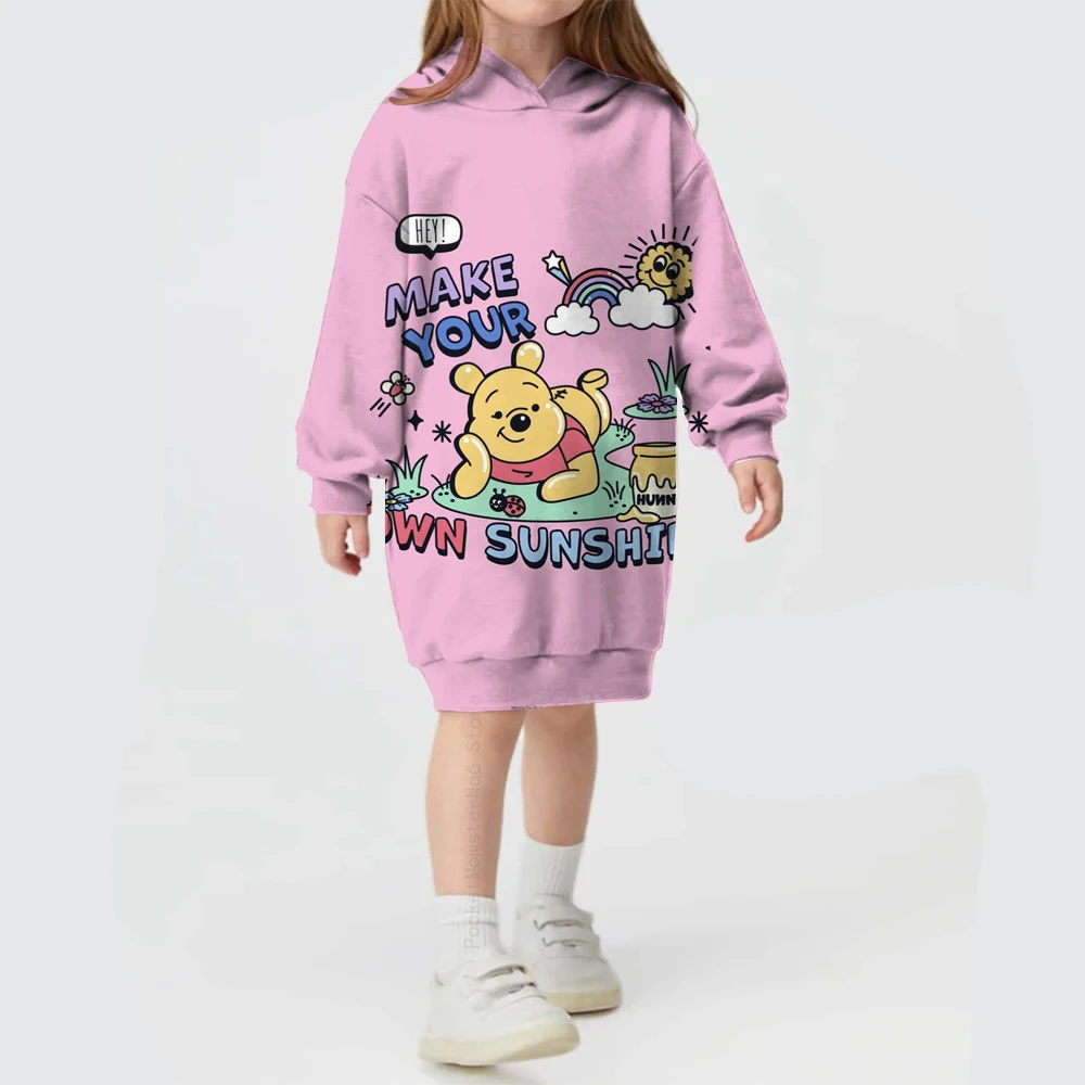 2024 Girls Winnie the Pooh Hoodie Printed Princess Dress Sports Wind Top Autumn and Winter Casual Cute Clothes