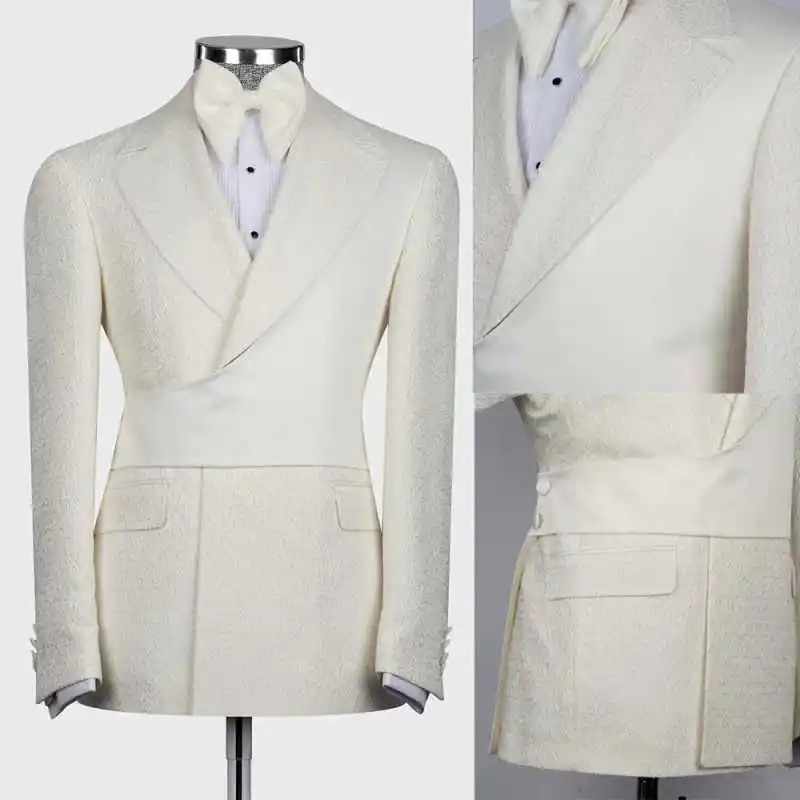 Stylish Wedding Tuxedos One Piece Blazer Belt Peaked Jacket Lapel Men Suits Customized Plus Size Tuxedo Trajes Para Hombre