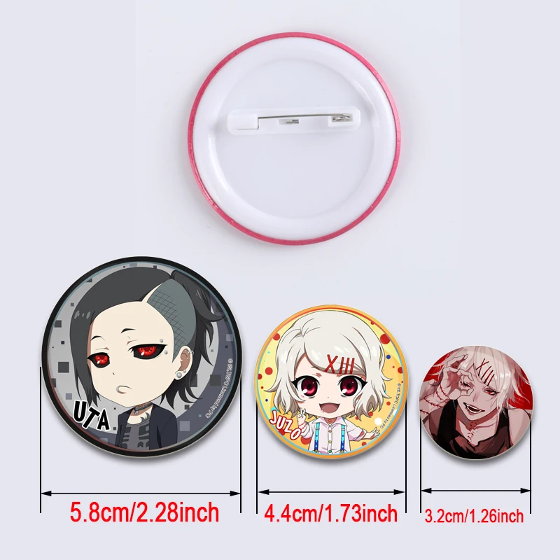 Anime Badge about Kaneki Ken Touka Kirishima JUZO SUZUYA,Ghoul Horror Brooch Pins for Clothes Backpack Jewelry Accessories Gifts