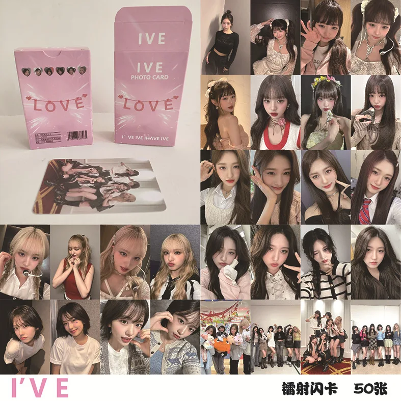 Popular Celebrity Peripheral Album, Korean Group IVE, Laser Small Flash Card Box Containing 50 Pieces