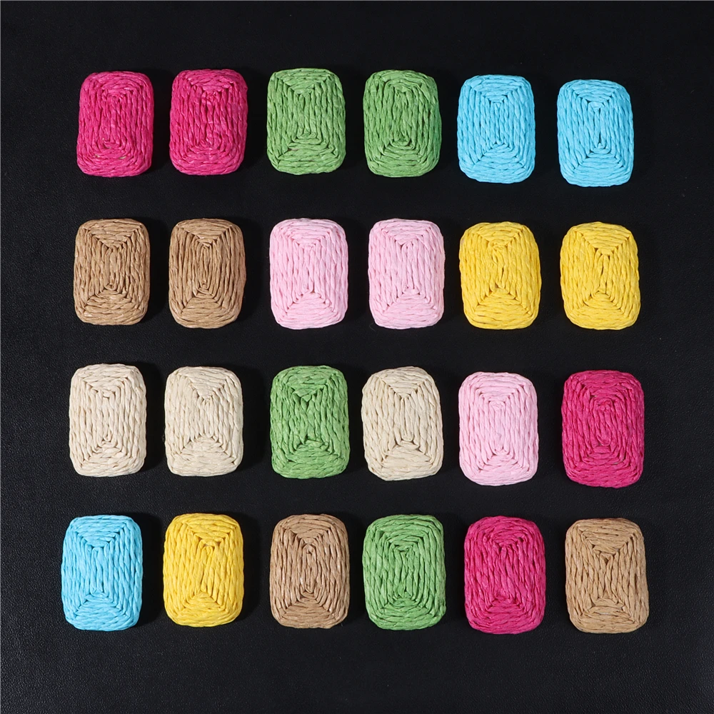 Square Shape Straw Bamboo Weaven Ornaments Handmade Rattan Braid Components Pendant DIY Earrings Home Decoration Accessries