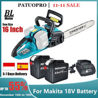 42V (21V*2) Brushless 16 Inch Cordless Electric Chainsaw Woodworking Handheld Garden Cutting Power Tools For Makita 18V Battery