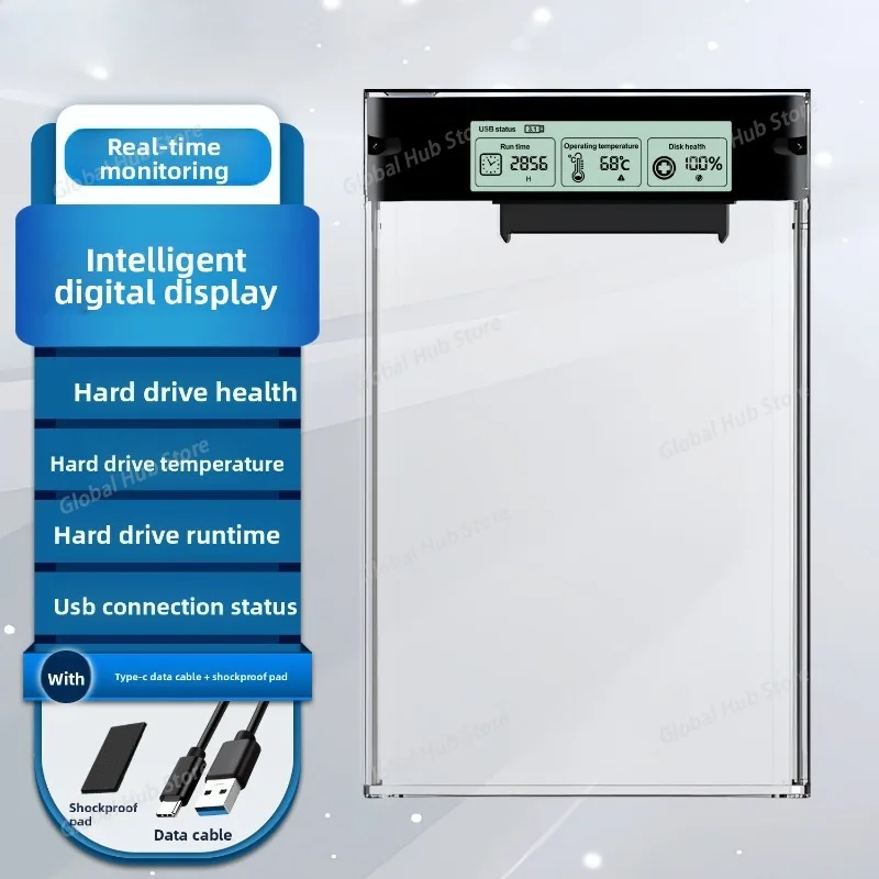 

2,5-дюймовый портативный корпус для жесткого диска с цифровым дисплеем и экраном Type-C Механический твердотельный корпус SSD