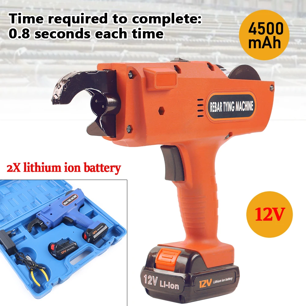 8-34mm Automatic Rebar Tier Tying Machine Handheld Strapping Binding Tool 2 Battery Portable 12V