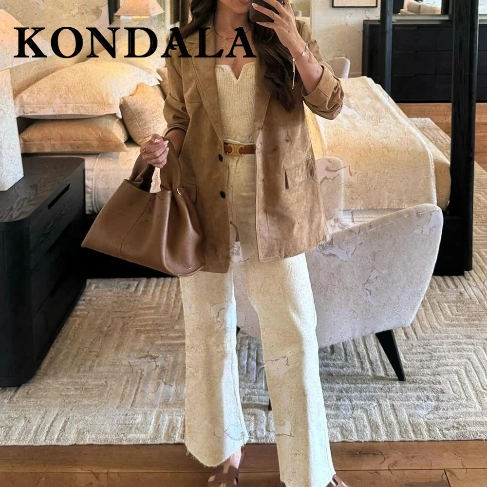 

KONDALA винтажный элегантный женский пиджак цвета хаки из замши, модный осенний офисный женский однобортный уличный пиджак 202, верхняя одежда Mujer