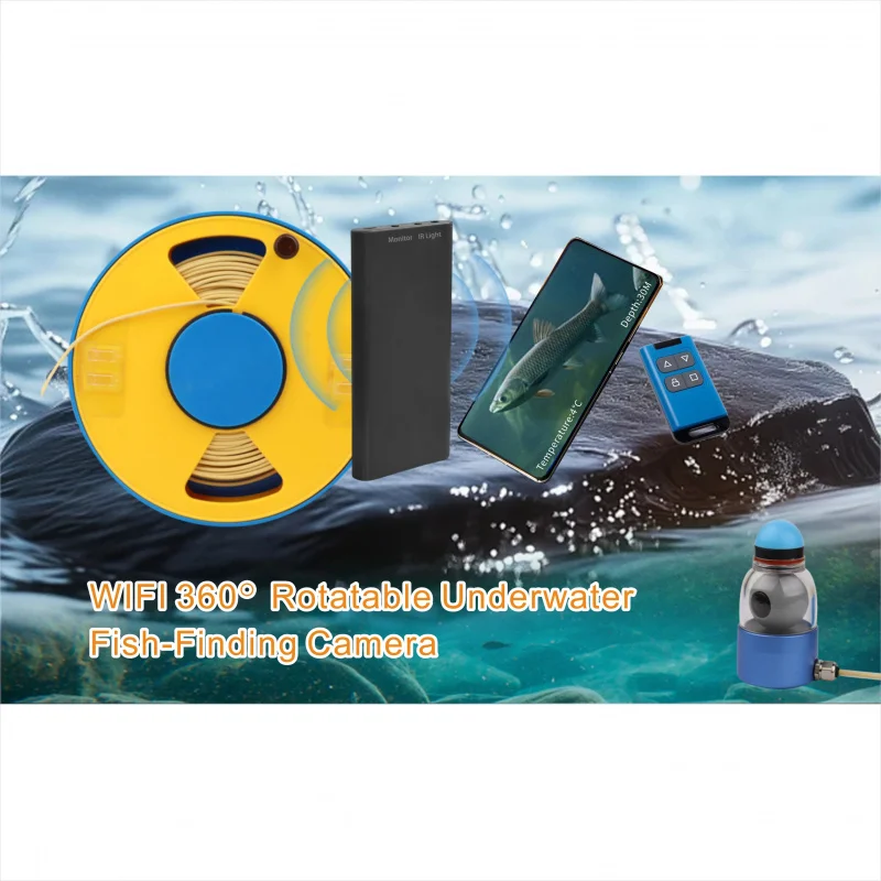 Underwater Fishing Camera, 360° Rotatable WiFi APP Support, 30m Cable, Infrared Defog with Temperature & Depth Sensor