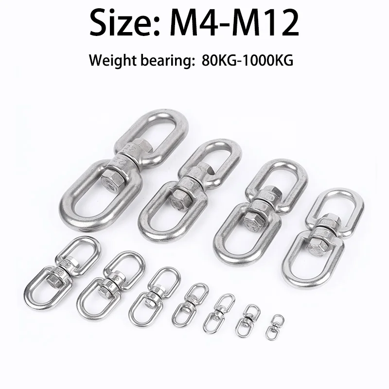 Double Ended Swivel Ring Type 8 Connection 304Stainless Steel Wire Rope Chain Buckle Swivel Rigging Accessories Carabiner M4-M12