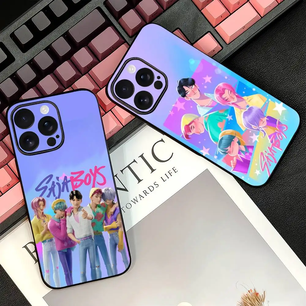 حافظة هاتف Saja Boys KPopS D-Demon H-Hunters لهاتف iPhone 13-16 Plus Pro Max من الساتان اللامع الملون