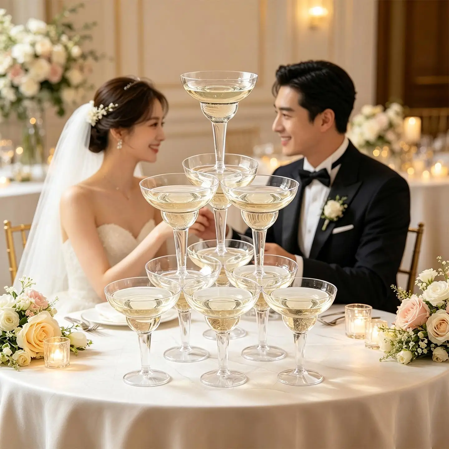 Disposable Champagne Flutes 10 Clear Plastic Margarita Glasses Set Martini Party Dessert Glasses Clear Cocktail Cup for Wedding
