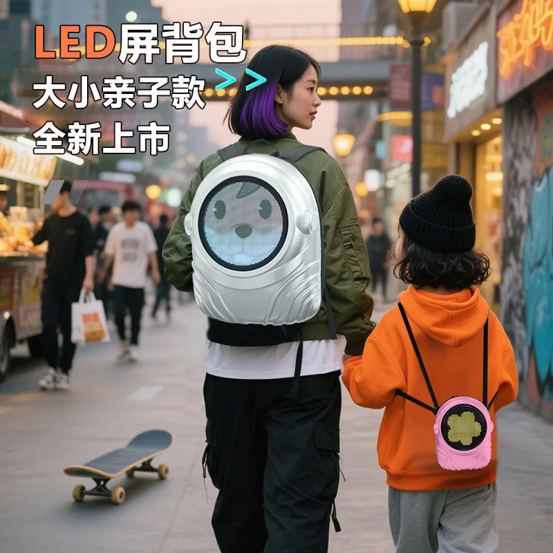 Led Backpack Advertising Large Round Screen Expression Leisure Led Screen Men's Backpacks Woman School Bag Back Bag Laptop Bag