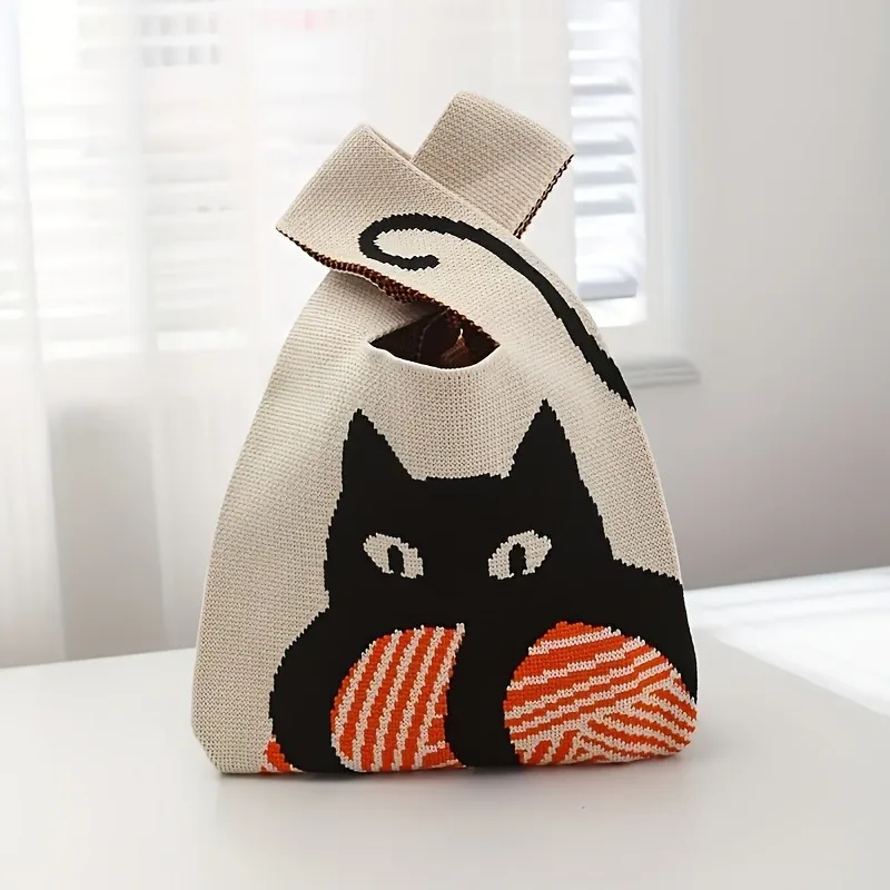 1pc Casual Cat Pattern Jacquard Satchel Bag, Lightweight Shopping Handbag, Versatile Small Handbag image 5