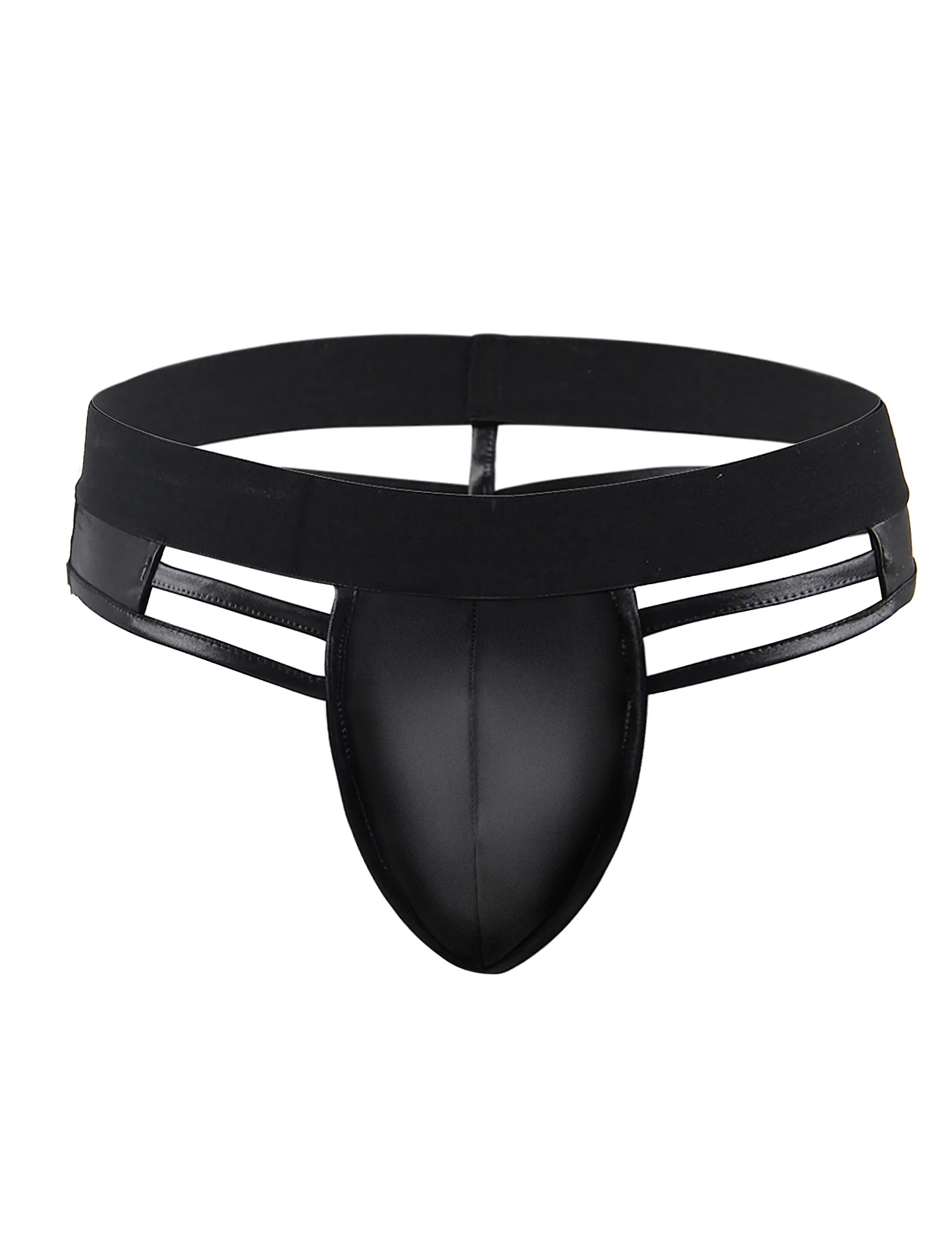 Ohyeahlady Men's Faux Leather Sexy Underwear Solid Black Low Waist Strappy Briefs Breathable High Quality Men Sexy Panties Thong