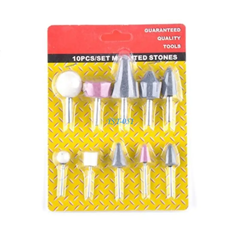 

E15A 10Pcs Rotary Grinding Stone 1/4'' Shank Aluminum Sanding Kits Grinding Points Polishing Kits for Rotary Tool