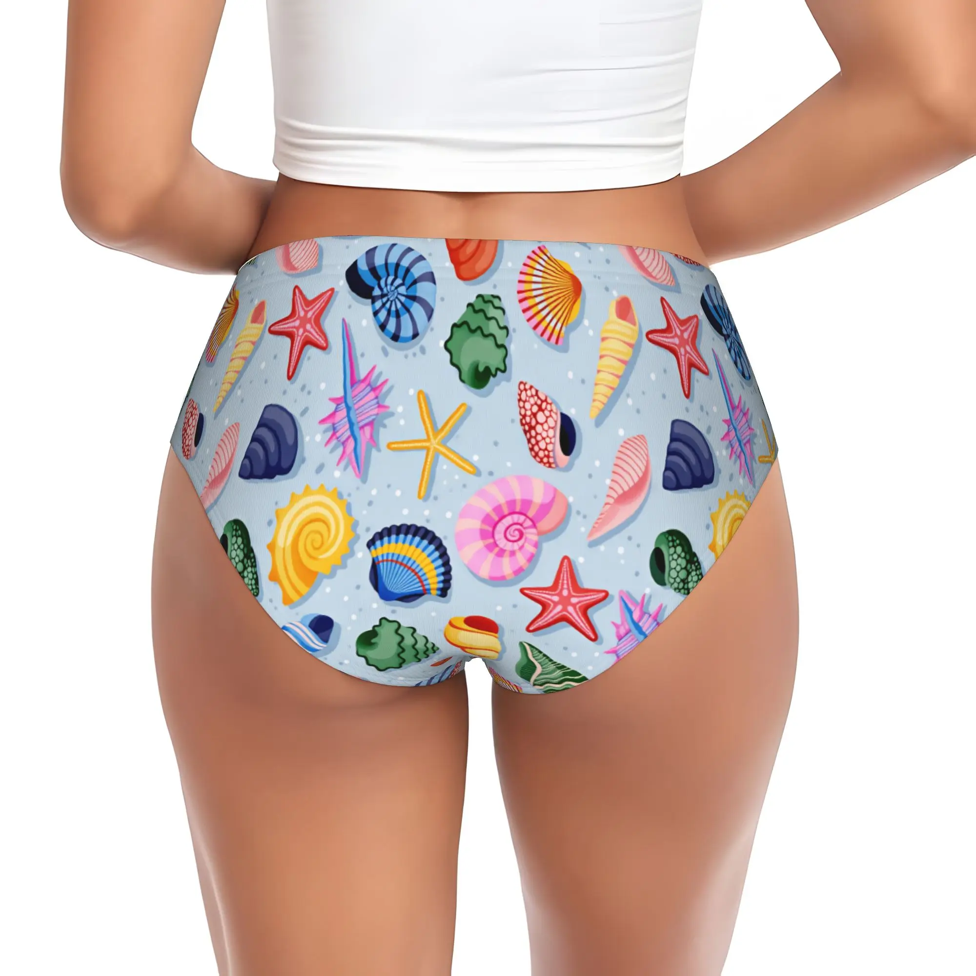 Women's Marine Life Conchs  Starfishes Murex Shells Brief Panties Female Soft  Underwear Underpants