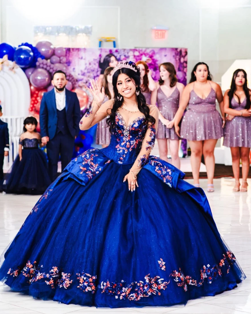 Lorencia-vestido De Baile De Princesa azul real para quinceañera, Vestidos bordados con cuentas De lentejuelas, Vestidos De fiesta para 15 y 16 años, YQD52