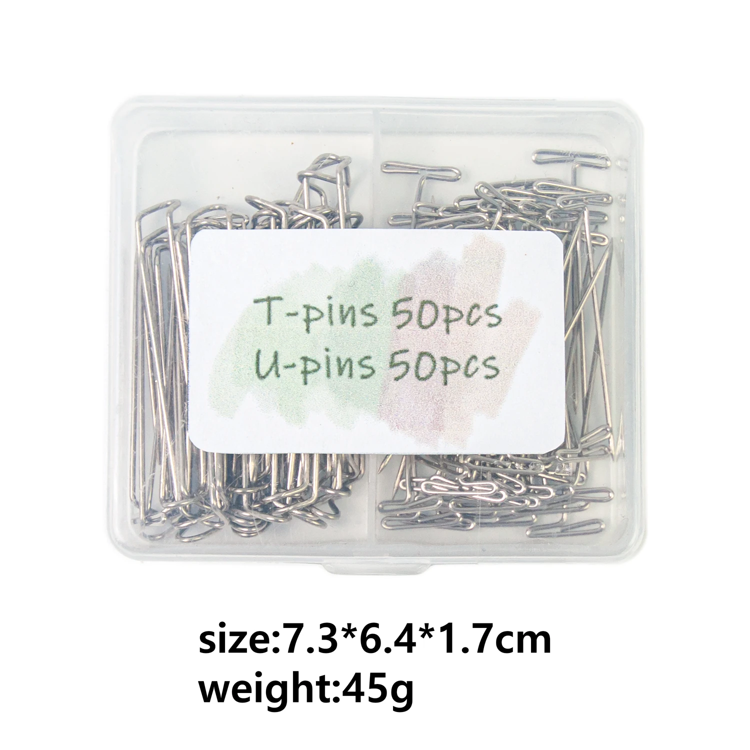 50 pcs T-pins And 50 pcs U-pins For Blocking Knitting Modeling And Crafts Stainless Steel Nickel Plated With Storage Box