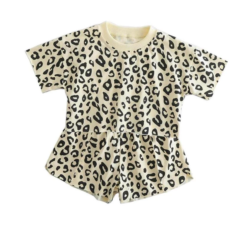 Baby Girl Clothes Mother Kids Girls Summer Sets Children Clothing Short-sleeved Casual Shorts Cotton Leopard Print 2pcs Suits