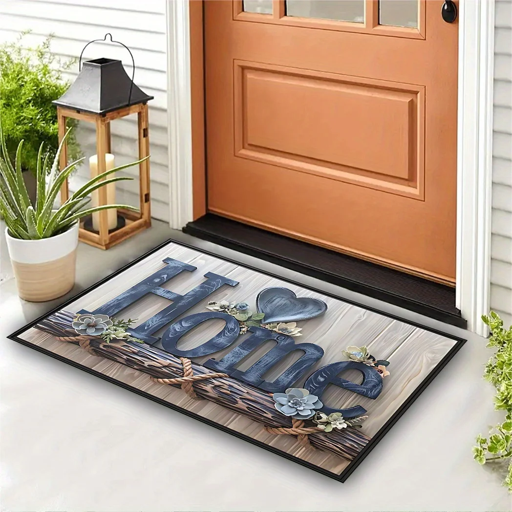 1pc 2D Flat 3D Home Sign Wood Texture Flannel Door Mat Non Slip Farmhouse Entryway Rug For Living Room Floor