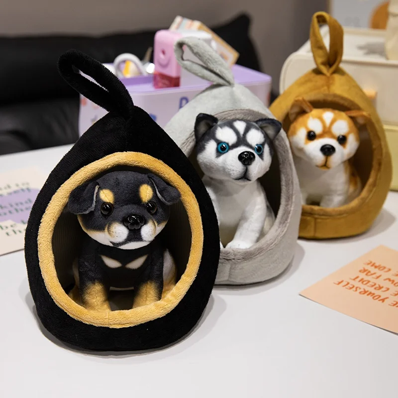 18cm simulação casa do cão brinquedo de pelúcia bonito pequeno husky akita cão rottweiler filhote de cachorro animal de pelúcia boneca decoração presente aniversário