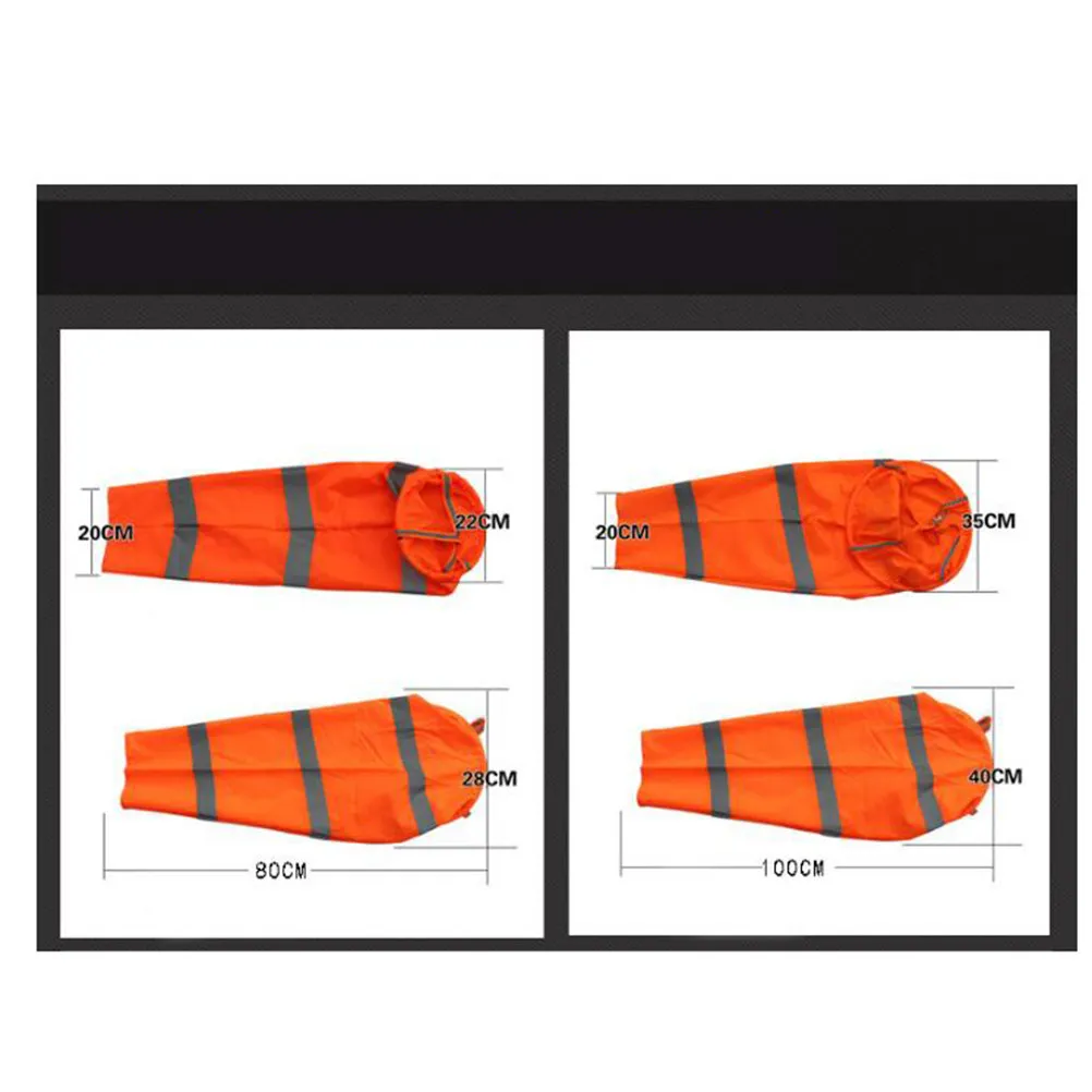 0.8m High Visibility Fluorescent Windsock Reflective Stripe Lightweight Uv Resistant Wind Cone for Environmental Protection