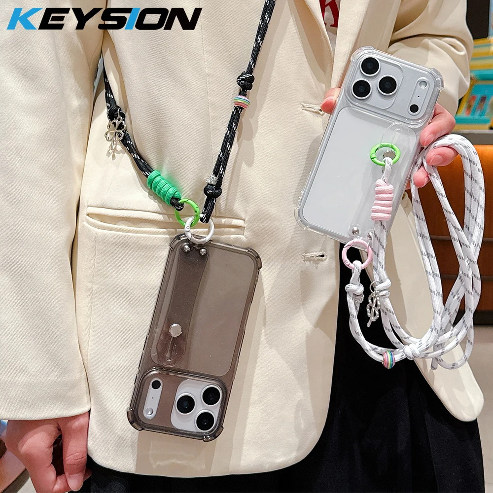 KEYSION Crossbody-Handgelenkschlaufe Transparente Handyhülle für iPhone 13 14 15 16 17 Pro Max 17 Air 16e mit langem Trageband, stoßfeste Schutzhülle