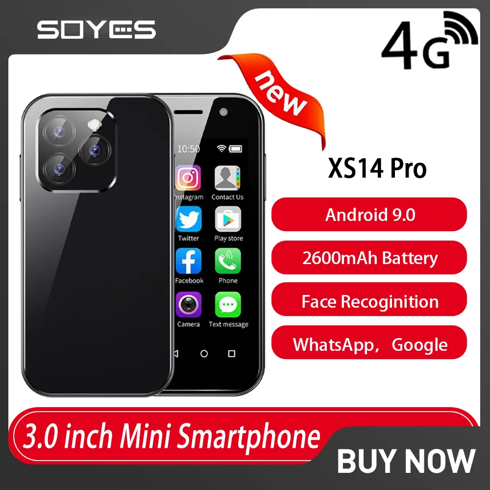 SOYES XS14 Pro 4G Mini Smartphone Android9.0 3GB+64GB 2600mAh Face Recoginition 3.0“ Small Cell Phone Support WhatsApp Google