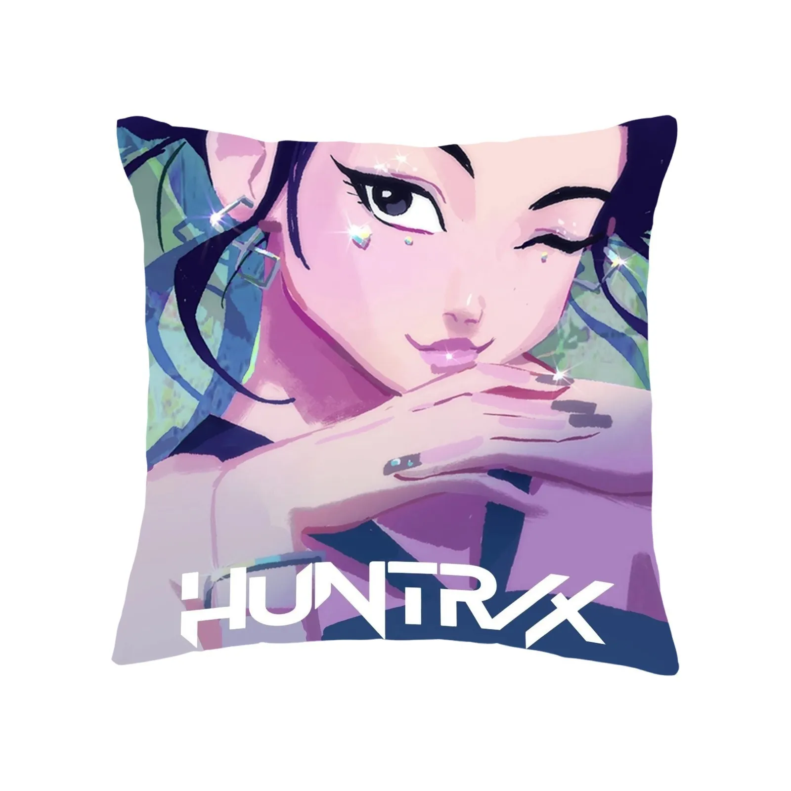 KPop Demon Hunters 2D Print Anime Pillowcase Set Plush Fabric Sofa Bedroom Car Office Decor Gift