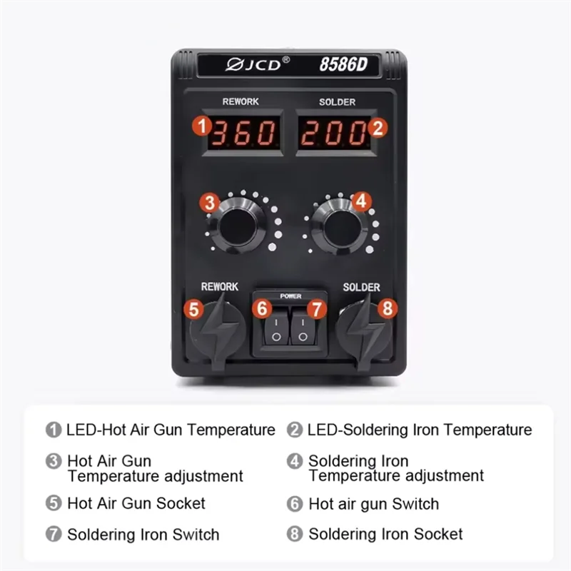 ABHB-8586D Soldering Station LCD Dual Digital Display Electric Soldering 2 In1 750W Hot Air Welding Rework Station EU Plug