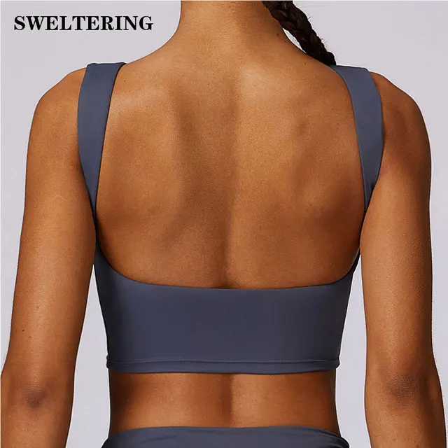 Stanik sportowy odporne na wstrząsy krótki Top antypotowe koszulka Fitness kobiet biustonosz do jogi Backless Push Up Sport Top siłownia Top treningowy