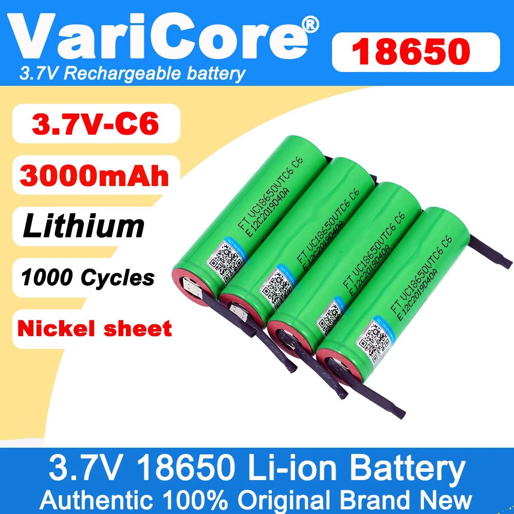 

VariCore VTC6 3,7 В 3000 мАч 18650 литий-ионная аккумуляторная батарея 30 А разряд для аккумуляторов VC18650VTC6 + никелевые листы своими руками
