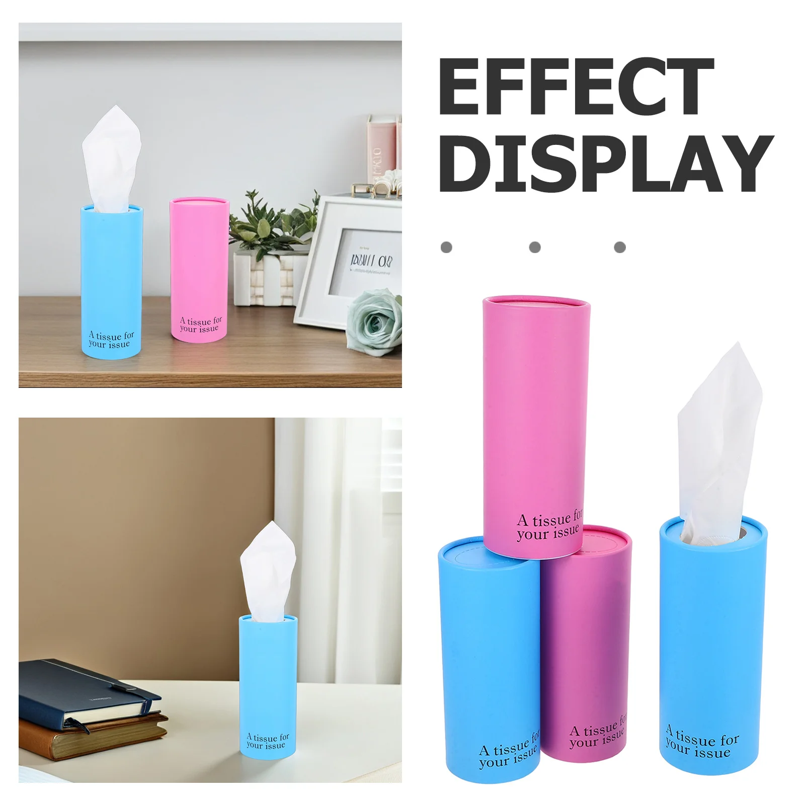 4Pcs Car Cup Holder Tissue Cylinder Portable Round Paper Tissue Box Refillable Container for Travel Office Home