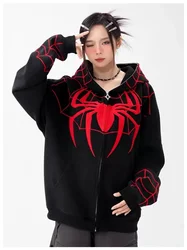 男性と女性のための刺繍入りスパイダーフード付きスウェットシャツ,ヒップホップスタイルの特大フード付きスウェットシャツ,長袖,原宿服,ゴシックy2k