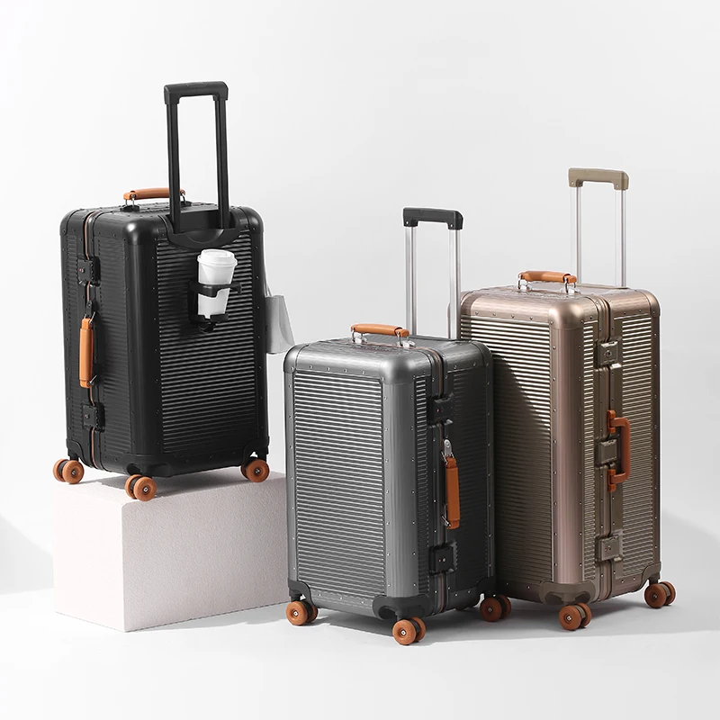 

Чемодан BunnyFly с алюминиевой рамой, высококачественный материал из поликарбоната, 20/24/28 дюймов, на колесиках, ретро-дизайн, дорожный чемодан-тележка с замком TSA