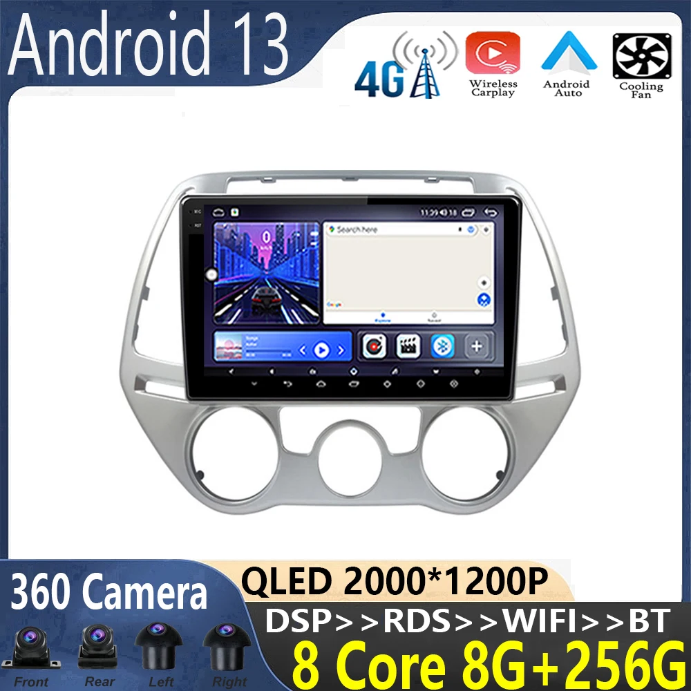 

android 13 For Hyundai i20 2010-2014 Car Multimedia Video Player GPS Navigation stereo Carplay WIFI+4G QLED screen Carplay
