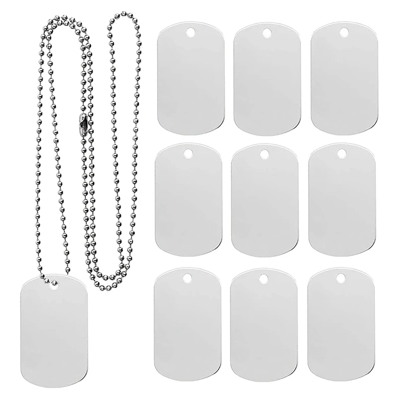 25 Pack Color Pet Military Badge Pendant For Laser-Engraving With 24 Inches Of Stainless Steel Ball Chain Silver