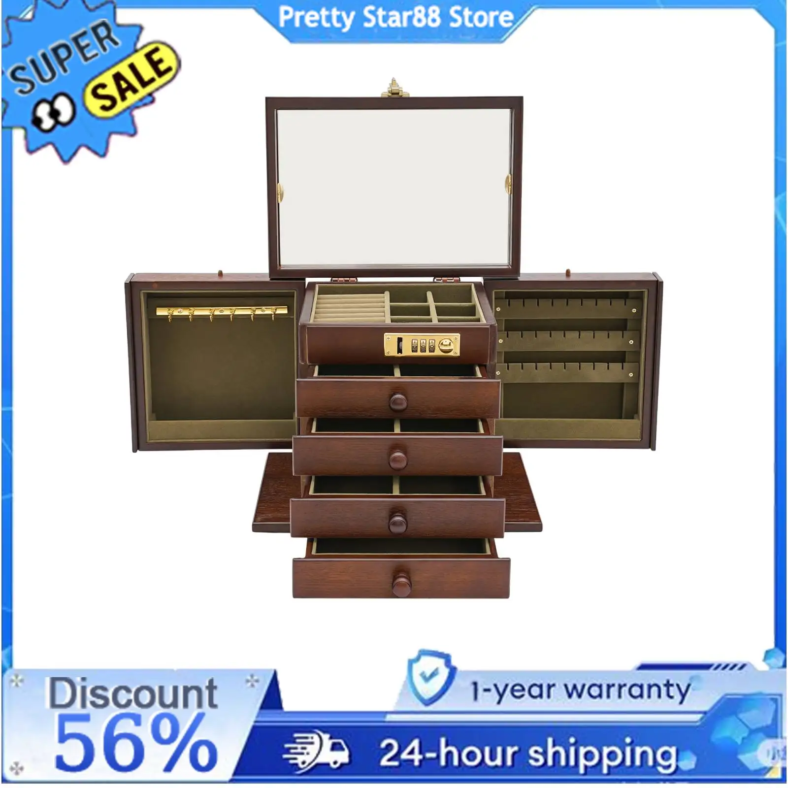 

Jewelry Storage Box Exquisite and Rustic Jewelry Organizer Easy to Clean Ideal Gift for Bedroom/Living Room/Dressing Room