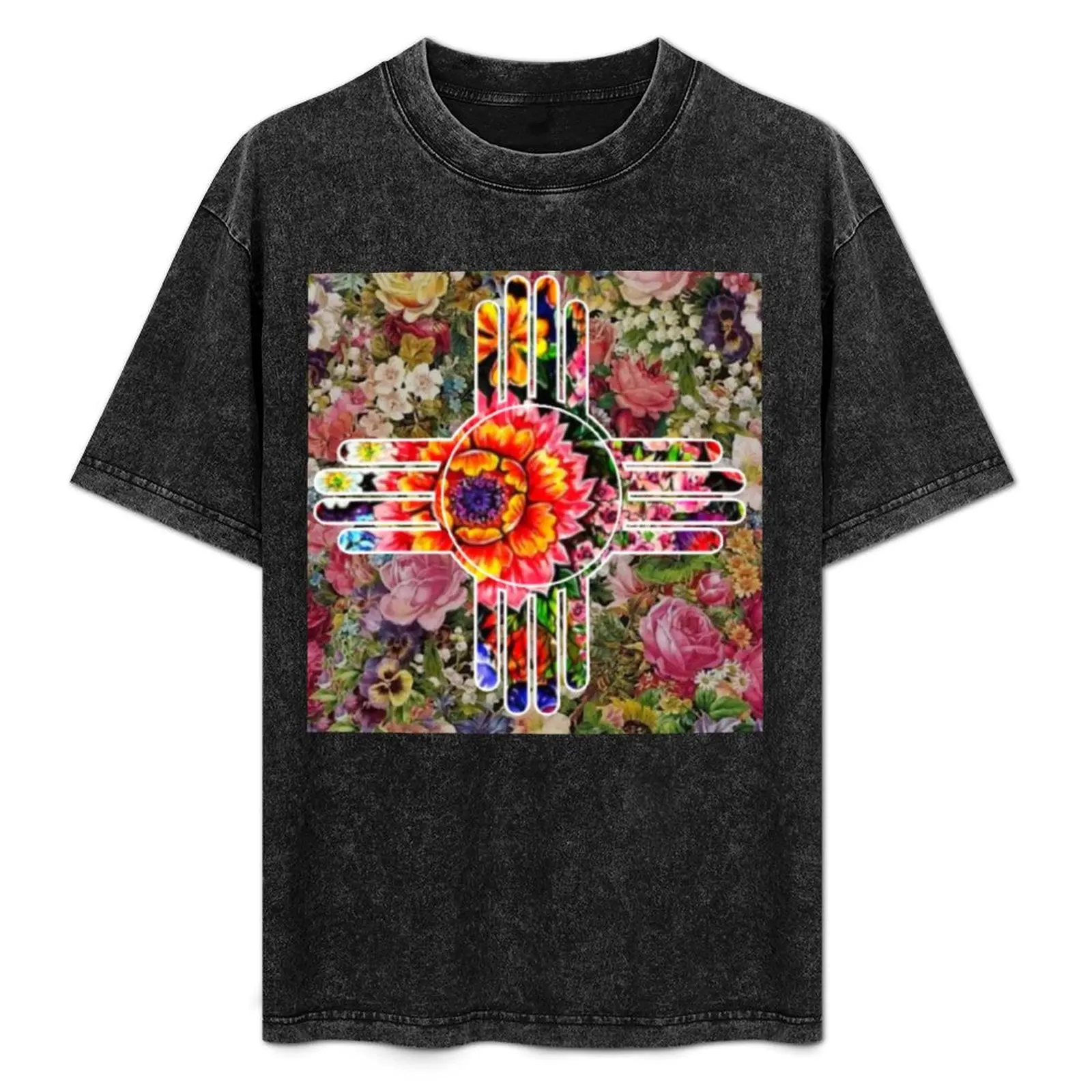 

Zia Symbol flag Floral Gift New Mexico Flowers T-Shirt man graphic t shirt graphic t shirts for man T-Shirt