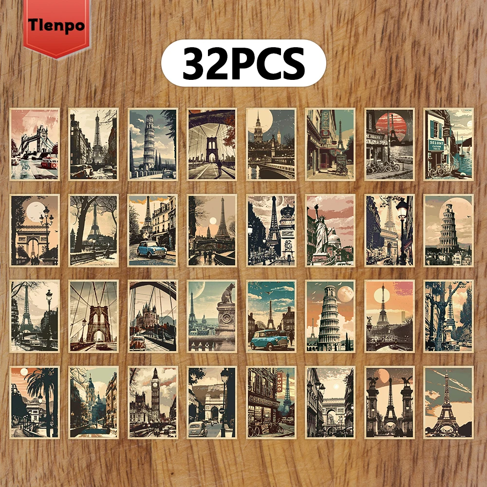 32pcs Collectible Vintage Old Style Travel Postcard 4x5.7inch Vintage Architecture Postcard, Postcard