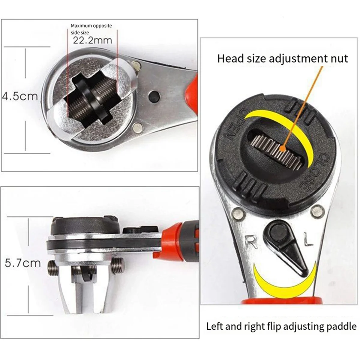 Uniwersalny regulowany klucz zapadkowy nadaje się do 6-22mm śruby regulowany klucz nasadowy z anty-uchwyt antypoślizgowy.