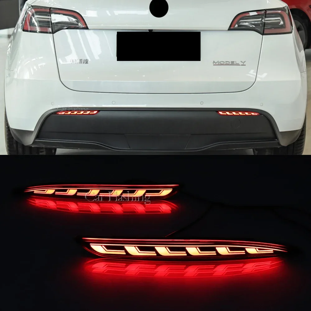 

New！ For Tesla Model 3 2016 2017 2018 2019 2020 2022 2023 Rear Fog Lamp Brake Light Dynamic Turn Signal Reflector LED Bumper Lig