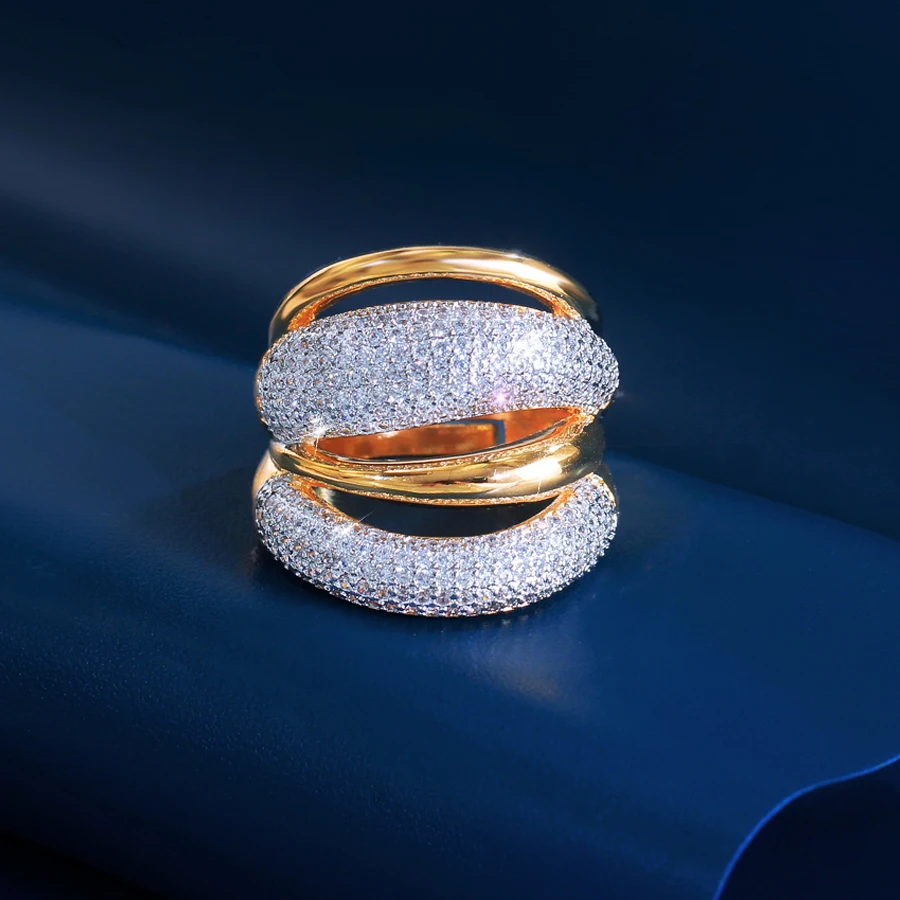 ThreeGraces أنيقة لامعة زركونيا متعدد الطبقات تصميم فاخر الزفاف حفل زفاف قابل للتعديل حجم خاتم للنساء R170 #3