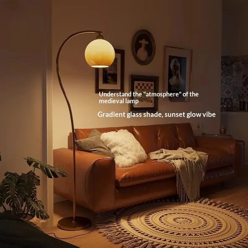 Vintage-style Glass Mushroom LED Floor Lamp With Metal Base High-End Luxury Aesthetic For Living Room Bedside/Bedroom Use
