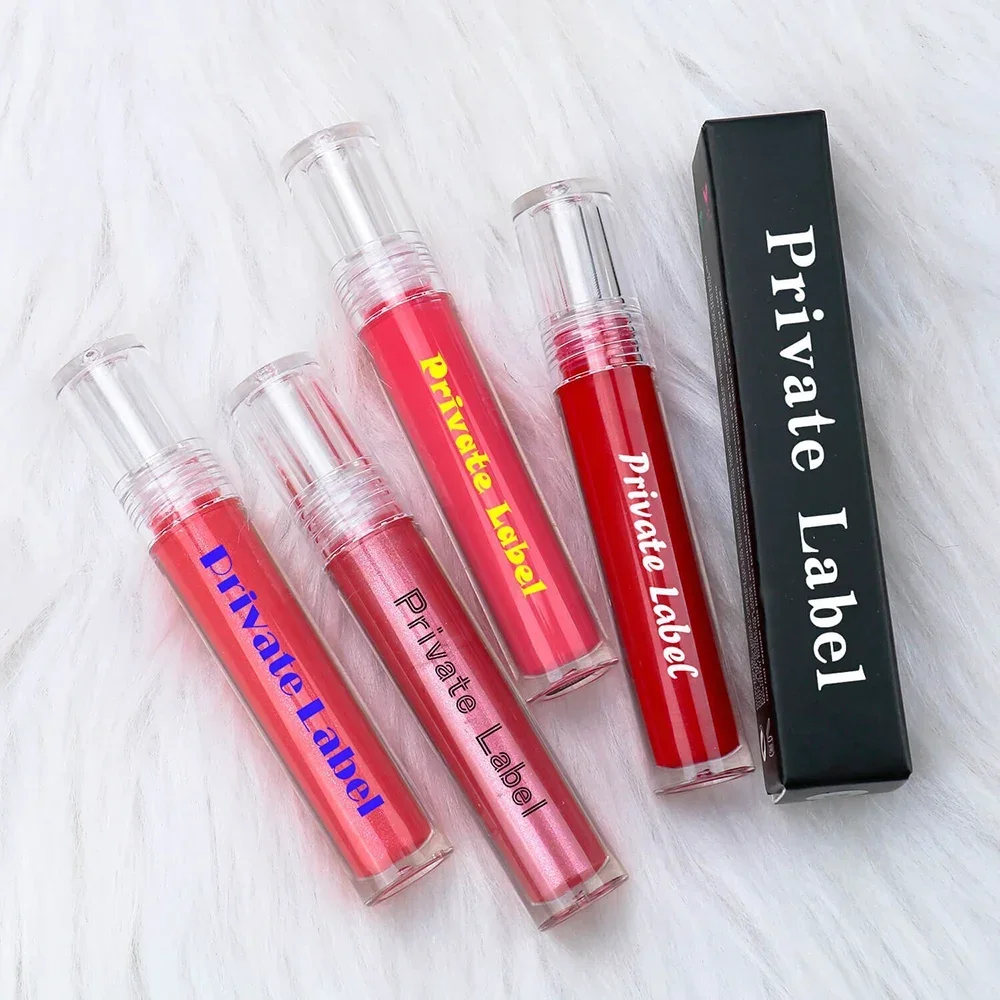 Private Label Lip Gloss Pigment Waterproof Matte Glossy Custom Logo Makeup P67-1 Transparent Round Tube Wholesale Cruelty Free