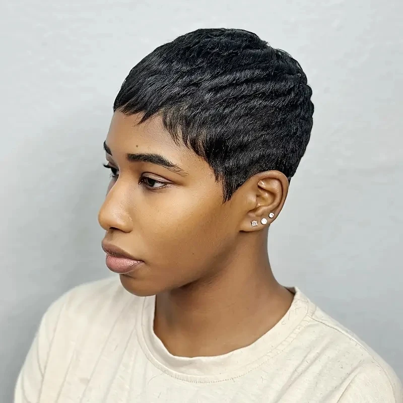 Parrucca piena da 6 pollici fatta a macchina per capelli umani 99J Parrucche anteriori in pizzo con taglio pixie Capelli umani