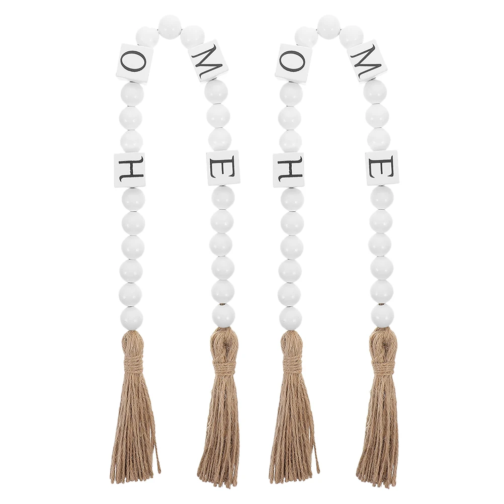 

2pcs Wooden Bead With Tassels Rustic Wall Hanging Decor Festival Beaded Garland Coffee Bar Hanging Decoration Wood Garlands For