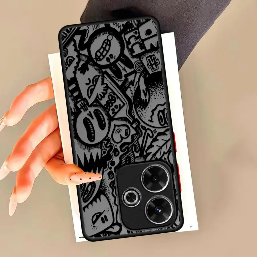 ブラックエッジ電話ケース Redmi 14C A4 9 A1 A2 Plus K40 Pro 13C 10 12C グラフィティスケルトンクールアート用