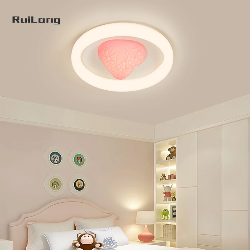 Children Room Led Ceiling Lights Colorful Fruit Theme Strawberry Decor Pink Chandelier For Kids Baby Girls Bedroom Ceiling Lamp