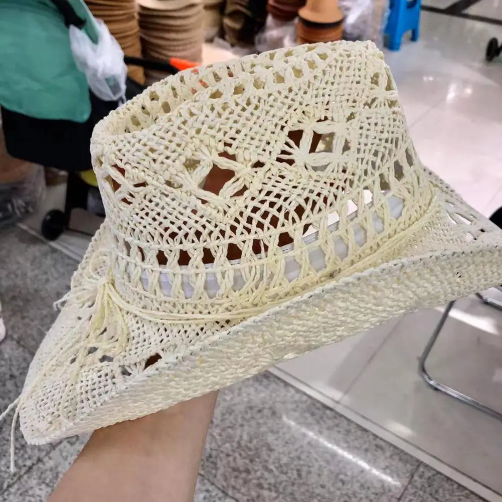 Practical Sun Cap  Ventilated Lightweight Summer Hat  Solid Color Anti Sun Straw Hat